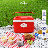 Glacière portable 9L, écologique, isolée, légère, moderne, avec porte-gobelets de table, rouge beige, design bunker, intérieur/extérieur
