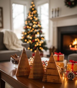 Décoration de Noël en bois moderne, écologique et faite à la main, taille personnalisable, cadeau de déménagement pour la décoration des fêtes - Product Image 1
