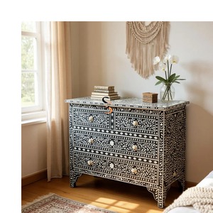 Mesa Auxiliar de Lujo con Incrustaciones de Hueso de Excelente Calidad, con Patrón de Mosaico Hecho a Mano, Mueble Decorativo para Sala de Estar en Venta - Product Image 4