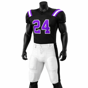 Ensemble de maillot de football américain noir et violet pour homme, manches courtes, col en V, sublimé, évacuant l'humidité, toutes saisons, vêtements de sport pour adultes - Product Image 3