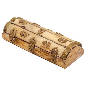 Caja decorativa de latón con incrustaciones de hueso para guardar joyas, contenedor de joyería de latón con incrustaciones, caja decorativa de latón y hueso. - Product Image 1