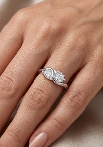 แหวนแฟชั่น Toi et Moi แหวนหมั้นสองเม็ดทรงหยดน้ำ แหวนแบบ Bypass ทองคำแท้ 10K/14K/18K ดีไซน์เรียบหรู แหวนทองคำสัญญา - Product Image 4