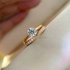 1.50 CT Classic Round Cut Diamond Bridal <b>Set</b> Gorgeous Solitaire <b>Ring</b> With Wedding Band Yellow <b>Silver</b> Finish Simulated Diamond - Product Image 5