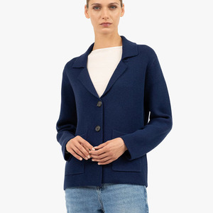 Poncho pour femme en laine bleu marine, couleur unie, tricoté à la machine, col écharpe, sans manches, style minimaliste, pour l'automne - Product Image 3