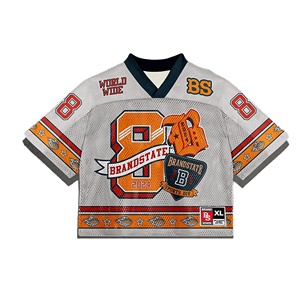 เสื้อฟุตบอลแนวสตรีทอเมริกันยูนิเซ็กซ์เสื้อยืดผู้ชายพิมพ์ลายโอเวอร์ไซส์สไตล์วินเทจตาข่ายไซส์ใหญ่พิเศษออกแบบได้ตามต้องการ - Product Image 6