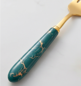 Juego de cubiertos de lujo moderno con acabado dorado y mangos de cerámica turquesa, apto para lavavajillas, para vajilla de boda - Product Image 3