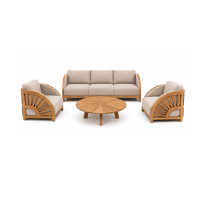 Modern Solid Teak Wood Outdoor Sofa Set with <b>Round</b> Coffee <b>Table</b> Luxury <b>Patio</b> Garden Villa Resort Lounge Furniture - Product Image 1