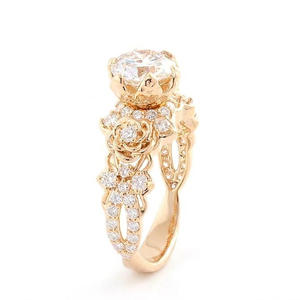 Bague de fiançailles florale en or rose 14K/18K avec diamant de laboratoire, style vintage, ensemble nuptial, couronne de fleurs, bague d'anniversaire pour femme - Product Image 4