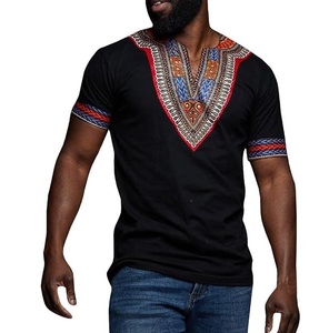 Camisa Negra Lisa Transpirable con Estampado Bordado, Cuello en V, Estilo Sudáfrica, Camisa Dashiki para Hombre, Camisas Dashiki Tribales - Product Image 1