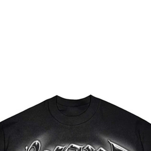<b>Black</b> Oversized <b>Men's</b> T-Shirt Silver Letter Print Short Sleeve <b>Turtleneck</b> Formal Eco-Friendly Breathable 100% Cotton Jersey - Product Image 2