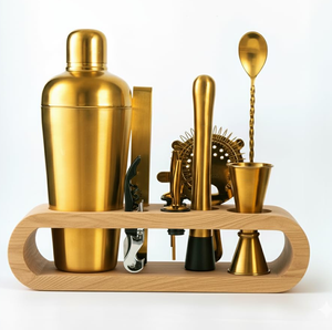 ชุดเชคเกอร์ค็อกเทลสแตนเลสสีทองพร้อมขาตั้ง – ชุดบาร์เทนเดอร์ 10 ชิ้นสำหรับบาร์ที่บ้าน - Product Image 3