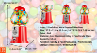 Distributeur de bonbons et de balles de gomme Kwang Hsieh 9 pouces (en français) rouge, en alliage d'aluminium et globe en verre, capacité 13 oz, pour machines à monnayeur, en gros