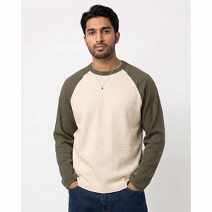 Custom Men Two Tone Raglan Long Sleeve <b>Waffle</b> Knit T <b>Shirt</b> High Quality Casual Blank Cotton Blend Thermal Baseball T-<b>Shirts</b> - Product Image 3