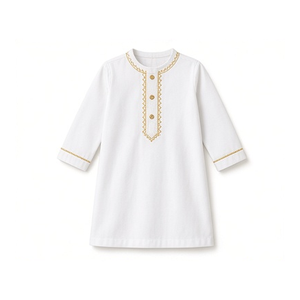 Baby Boys White Thobe with Gold Embroidery Long Sleeve <b>Islamic</b> Jubba Kandura Toddler Muslim Eid Ramadan <b>Clothing</b> - Product Image 2