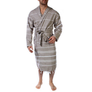 Peignoir turc unisexe décontracté de luxe en tissu Pestemal 100% coton à capuche, motif rayé, grande taille, élégant, séchage rapide, respirant - Product Image 2