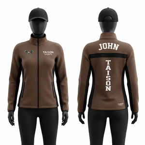 <b>Womens</b> Lacrosse Training <b>Jacket</b> 280 GSM Premium Polyester Interlock Orange <b>Black</b> Contrast Panels Custom Sublimation Logo - Product Image 2