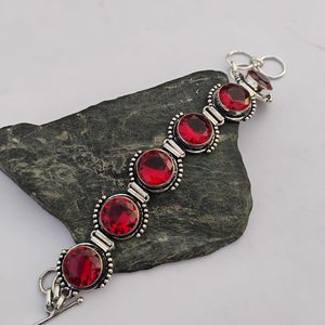 Beautiful <b>Red</b> Garnet Statement <b>Bracelet</b> 925 Sterling Silver Handmade Jewelry Gift For Women Birthday Luxury - Product Image 6