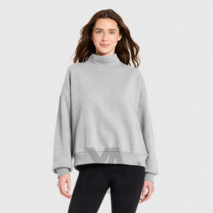 Sudadera Oversize de Cuello Alto para Mujer, Color Liso, Tejida, Manga Corta, Ropa de Invierno, Ajuste Regular, Diseño de Hombros Caídos, 100% Algodón - Product Image 1