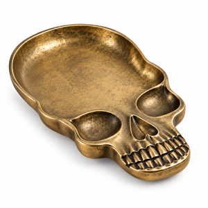 Bandeja de Servir de Aluminio con Diseño de Calavera Dorada Antigua para Decoración Gótica del Hogar, Fiesta de Halloween |   Plato Decorativo con Forma de Calavera, Regalo Artístico Único - Product Image 1