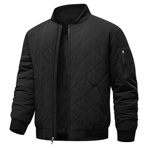 Veste matelassée décontractée unisexe personnalisée, légère, coupe-vent, avec capuche en cuir véritable, doublure en coton et fermeture éclair - Product Image 1