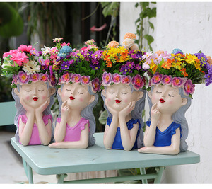 Grands pots à succulentes en résine avec visage de fille mignon, drainage intégré, <span class=keywords><strong>pour</strong></span> décoration intérieure, cadeaux du Nouvel An, pot de fleurs et plantes sur pied - Product Image 1