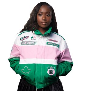 Chaqueta Deportiva para Mujer, Verde, Rosa y Blanca, con Cierre, Estilo Urbano, Ligera, Elegante, Transpirable, para Otoño - Product Image 1