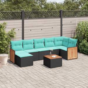 Set di divani da giardino in polyrattan nero da 8 pezzi con cuscini, eleganti mobili da esterno - Product Image 1