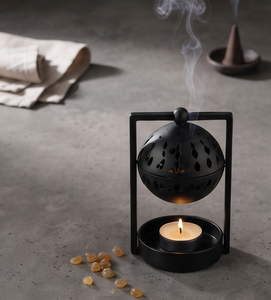 Matte Black Iron Incense Holder Hanging Sphere Censer Tealight <b>Candle</b> Tray Frame Aroma Gift - Product Image 4