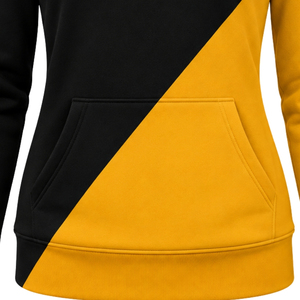 Sweat-shirt à capuche pour femme, personnalisé, noir et or, à deux empiècements croisés, demi-zippé, color block, manches longues, style décontracté pour sororité - Product Image 6