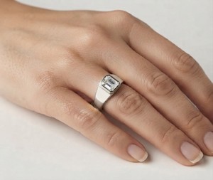 Natural Emerald Cut Diamond D VVS1 18K White Gold Bezel Signet <b>Ring</b> <b>Men</b> Women Luxury Fine Jewelry - Product Image 4