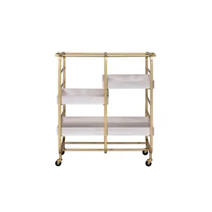 Chariot utilitaire moderne en métal avec étagères en bois et roues, forme rectangulaire, design solide et élégant - Product Image 1
