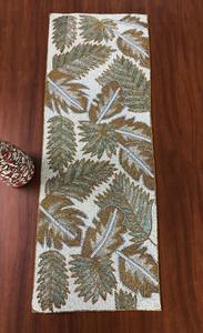 Chemin de table rectangulaire en tissu brodé à la main, style bohème, motif feuille, pour table à manger - Product Image 6