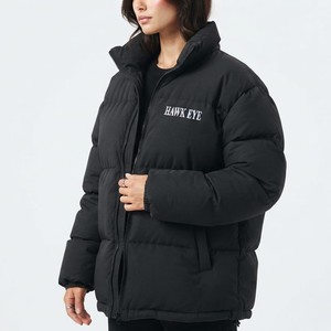 <b>Women's</b> <b>Black</b> Quilted Puffer Jacket Stand Collar Full Zip <b>Winter</b> Warm <b>Coat</b> Regular Fit Solid Color Custom Logo Front - Product Image 1