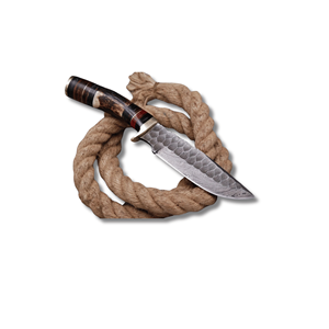 Cuchillo de caza de hoja fija de acero de Damasco hecho a mano por PAK ENTERPRISES con mango de madera y cuerno, cuchillo de supervivencia para acampar al aire libre. - Product Image 1