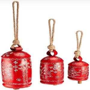 Red Metal Round Painted Hanging Ornament Handmade Floral Wall Decoration Christmas Tree Pendant Gift Craft <b>Pin</b> - Product Image 4