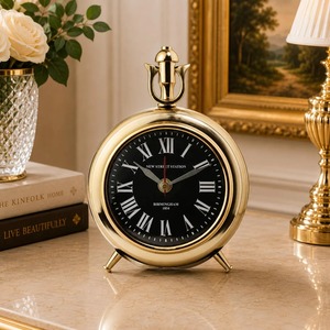 Reloj de Escritorio Circular de Latón con Números Romanos, Movimiento de Cuarzo, Silencioso, sin Tictac, con Sonido de Campana a las Horas, Diseño Tradicional - Product Image 1