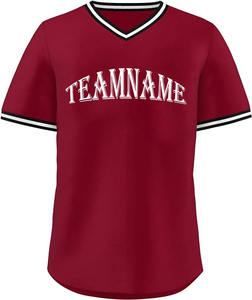 Custom <b>Maroon</b> V-Neck Baseball Jersey Unisex Short Sleeve Screen Printed Team Name Front Breathable Adult Apparel - Product Image 1