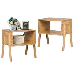 2-Piece <b>Bamboo</b> Nightstand with Storage Shelf Elegant <b>Sofa</b> Table - Product Image 4