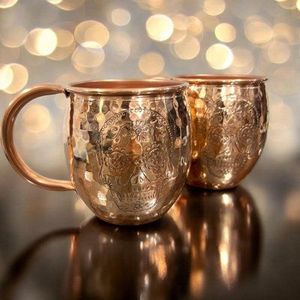 Hammered copper mug <b>set</b> nautical <b>beverage</b> cups reusable premium cocktail <b>serving</b> metal mugs durable finish - Product Image 5