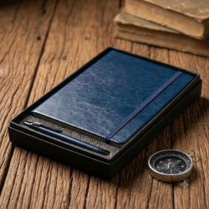 Aurelux - Juego de Cuaderno y Bolígrafo de Lujo, Tapa de Terciopelo Azul PU, 80 GSM, Estuche de Metal, Papelería Ejecutiva para Oficina, Caja de Regalo Corporativa - Product Image 3