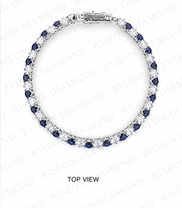 Elegante pulsera de tenis en oro blanco de 18 quilates con piedras de corte pera azul real alternadas y diamantes blancos brillantes, diseño de lujo. - Product Image 6