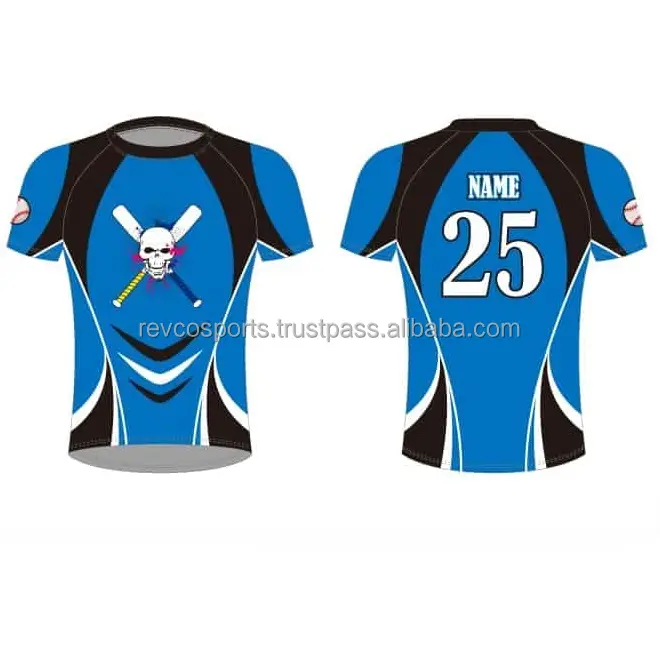 Jersey Softball leher-o warna biru muda dan hitam Sublim cetakan nama tim kaus bisbol pemasok di Pakistan kaus Softball