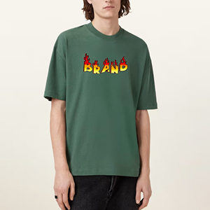 เสื้อยืดผู้ชายสีเขียวล้วน ผ้าฝ้าย ทรงโอเวอร์ไซส์ แขนสั้น คอกลม แบบลำลอง ทรงพอดีตัว ความยาวปกติ - Product Image 1