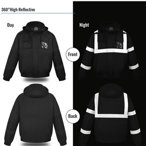 เสื้อแจ็คเก็ตนิรภัยสะท้อนแสงสีดำสำหรับผู้ชาย มีฮู้ดบุขนเทียม กันน้ำ สำหรับฤดูหนาว แขนยาว - Product Image 3