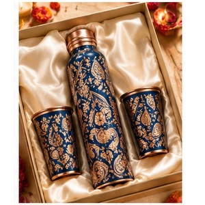 Juego de botellas de agua de cobre estilo oriental con diseño de pájaros y flores, recipientes portátiles para bebidas con tapas, para regalos empresariales. - Product Image 5