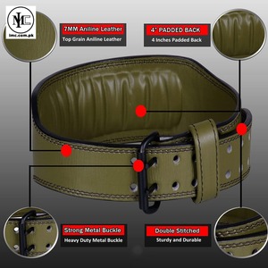 Weightlifting <b>Belt</b> Olive Green Cow Hide Leather Pin Buckle Durable Heavy Duty Eco-Friendly <b>Reversible</b> One Piece Molding Formal - Product Image 2