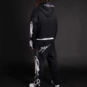 Custom Vintage Washed Tracksuits Heavyweight Cotton Blank Oversized Hoodie Sweatpants Acid Wash Joggers <b>Set</b> For Men Women - Product Image 3