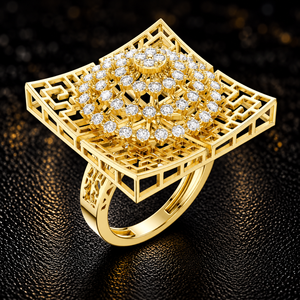 Anillo de Diamantes Cultivados en Laboratorio con Corte Redondo, Oro Sólido de 14K, Diseño Floral en Rejilla Cuadrada, 0.80CT DEFVVS, Anillo de Boda, Joyería Fina ODM - Product Image 2