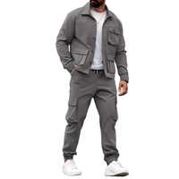 Ensemble de survêtement cargo pour homme, coupe ajustée, à capuche, léger, respirant, veste et pantalon en polyester, design 2-en-1, plusieurs poches, décontracté