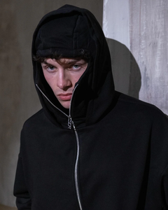 Sweat-shirt unisexe oversize noir à capuche zippé en polaire, style streetwear décontracté pour l'hiver, couleur unie, tricoté anti-boulochage, logo personnalisé - Product Image 4